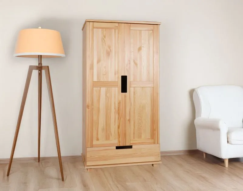 Kleiderschrank / Drehtürenschrank Kiefer massiv Vollholz natur 007A - Abmessung 190 x 100 x 60 cm (H x B x T)