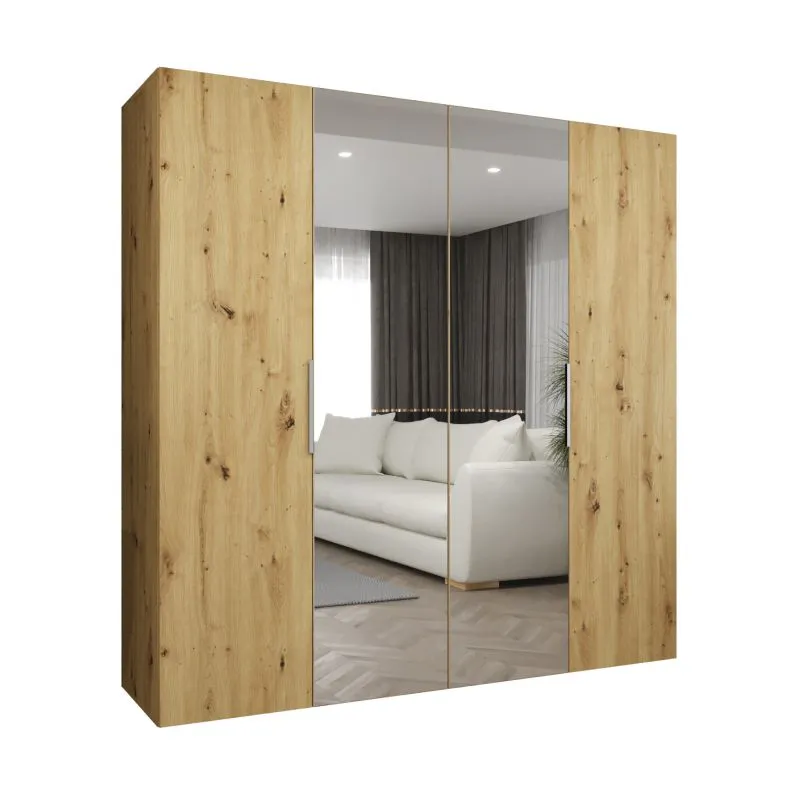 Kleiderschrank mit zwei Spiegeltüren Korab 79, Farbe: Eiche Artisan, zwei Kleiderstangen, 2 Meter breit, Soft-Close-Funktion, zwei Fächer, Griffe: Kaschmir