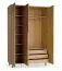 Kleiderschrank | Farbe: Eiche | 3 Türen | integrierte LED-Beleuchtung | Soft-Close Funktion | 153 x 60 x 235 cm | 3 Schubladen | 1 Kleiderstange | 7 Fächer