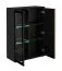 Wohnzimmer - Set A Romfo, 4-teilig, inkl. LED-Beleuchtung, Farbe: Schwarz / Hickory Jackson, zwei Vitrinen, Push-to-open Funktion, TV-Schrank, Wandregal