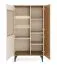 Vitrine | 88 x 40 x 156 cm | Glasschrank | Nuss/Kaschmir | Metallbeine | ABS-Kanten | 3 Türen | Push-to-open System | 6 Einlegeböden | Belladere 03