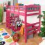 Hochbett 90 x 200 cm für Kinder, "Easy Premium Line" K22/n, Buche Massivholz rosa lackiert, teilbar