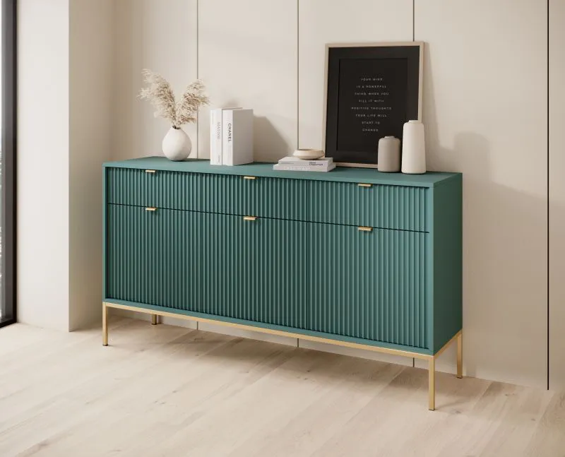 Kommode mit elegantem Design Worthing 06, Farbe: Grün / Gold - Abmessungen: 83 x 154 x 39 cm (H x B x T)