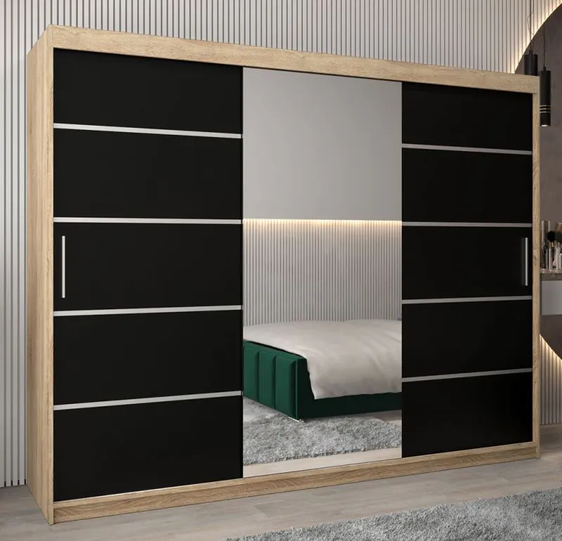 250 cm breiter Kleiderschrank mit 10 Fächern und 3 Türen | Farbe: Sonoma Eiche Abbildung
