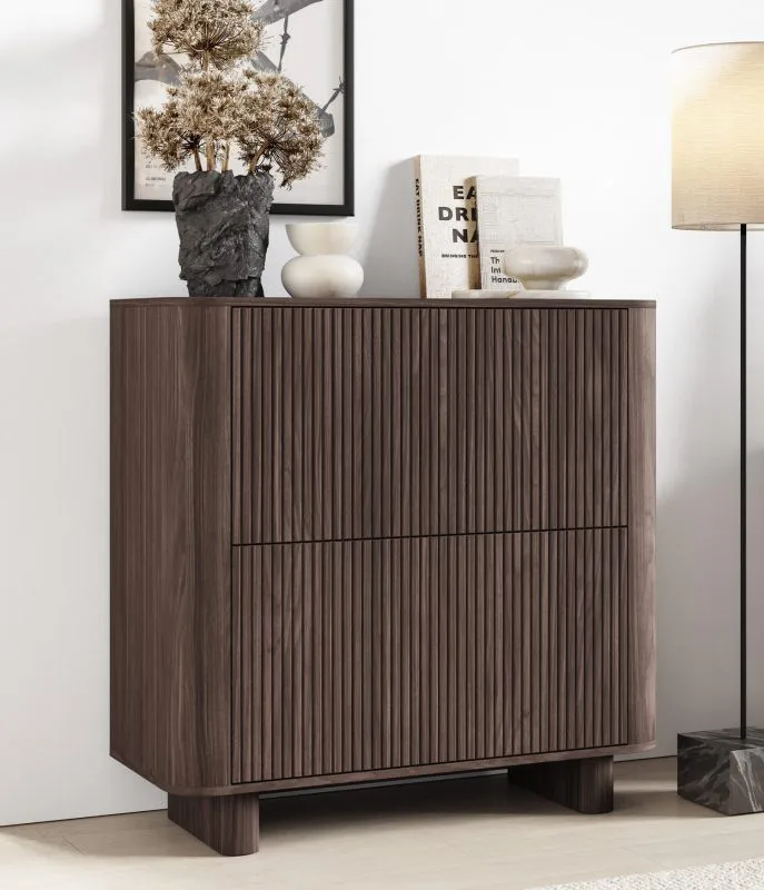 Kommode | 4 Drehtüren | Push-to-open Funktion | Farbe: Walnuss Lincoln | 8 Fächer | 100 x 40 x 100 cm | Push-to-open Funktion | Lamellen Front | für Wohnzimmer