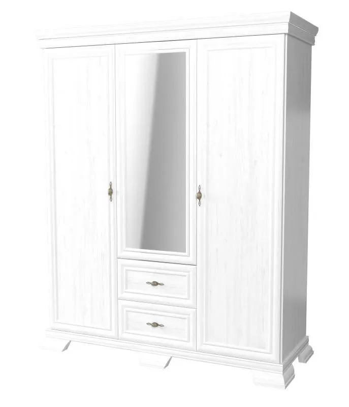 Kleiderschrank mit Spiegel, Farbe: Kiefer Weiß - 193 x 158 x 62 cm (H x B x T) Abbildung