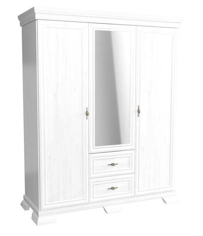 Schlafzimmer - Kleiderschrank mit Spiegel, Farbe: Kiefer Weiß - 193 x 158 x 62 cm (H x B x T) Abbildung