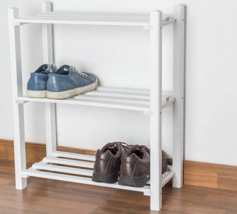 Schuhregal Buche Vollholz massiv weiß lackiert Junco 224 - 70 x 58 x 26 cm (H x B x T)
