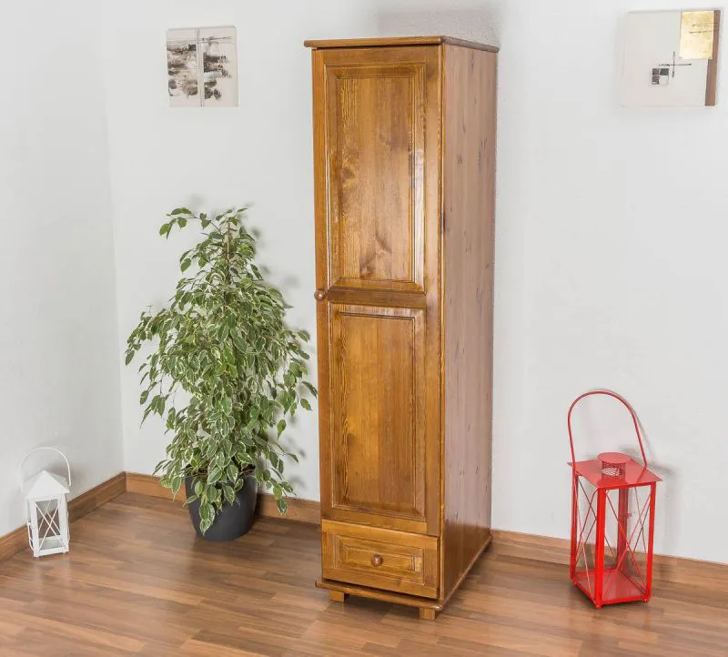 Garderobenschrank schmal, Kiefer Massivholz Eichefarben - Abmessung 190 x 47 x 60 cm (H x B x T) Abbildung