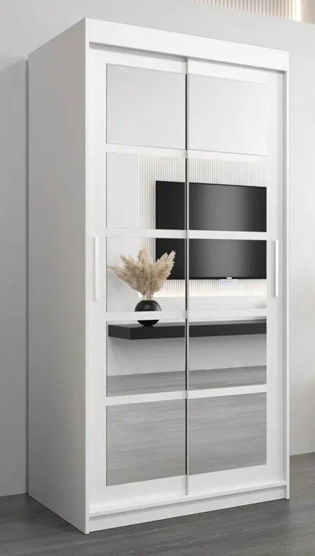 Schiebetürenschrank / Kleiderschrank Aizkorri 01B mit Spiegel, Farbe: Weiß matt - Abmessungen: 200 x 100 x 62 cm (H x B x T)