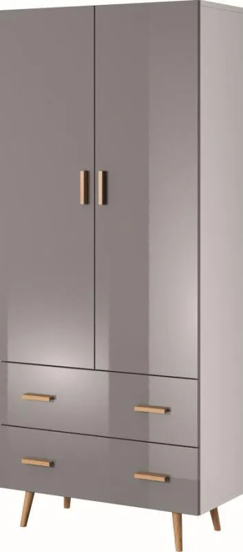 Garderobenschrank, Farbe: Weiß / Grau Hochglanz - Abmessung: 209 x 90 x 56 cm (H x B x T) Abbildung