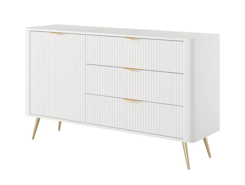 Kommode | modern | 3 Schubladen | 2 Fächer | Weiß | hochwertiges Material | Maße: 81 x 138 x 38 cm | Griffe & Beine: Metall | für Wohnzimmer