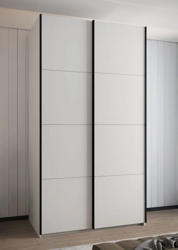 Kleiderschrank / Schiebetürenschrank | 6 Fächer | 245,5 x 140 x 65 cm | 6 Einlegeböden | 2 Kleiderstangen | 2 Schiebetüren | Farbe: Weiß | Soft-Close