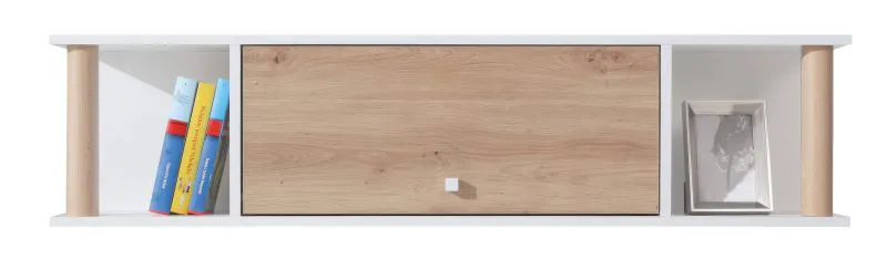 Jugendzimmer - Hängeschrank Burdinne 12, Farbe: Weiß / Eiche - Abmessungen: 30 x 125 x 25 cm (H x B x T)