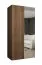 Drehtürenschrank mit einer Spiegeltür | Farbe: Walnuss | 1 Meter breit | eine Kleiderstange | Griffe: Gold | ein Fach | Soft-Close-Funktion