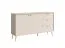 Esszimmer Set | 4-teilig | Farbe: Beige | 1 Vitrine | 1 Sideboard | 1 Highboard | 1 Esstisch 180 x 90 cm | ABS-Kanten | Griffe & Beine: Metall