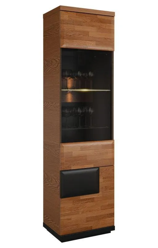 Regalschrank, Vitrine, 52 cm breit, teilmassiv, Optik: Walnuss / Schwarz Abbildung