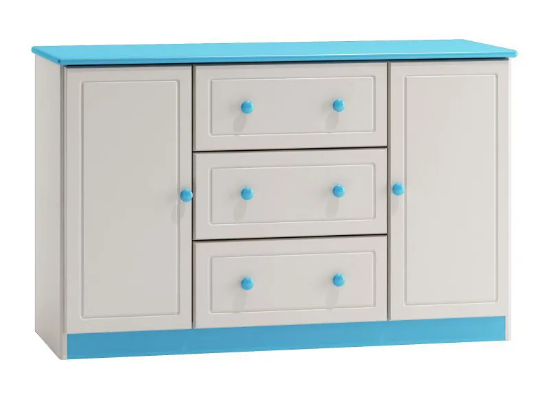 Kommode Kiefer massiv Vollholz weiß blau lackiert 002 - Abmessung 78 x 115 x 47 cm (H x B x T)