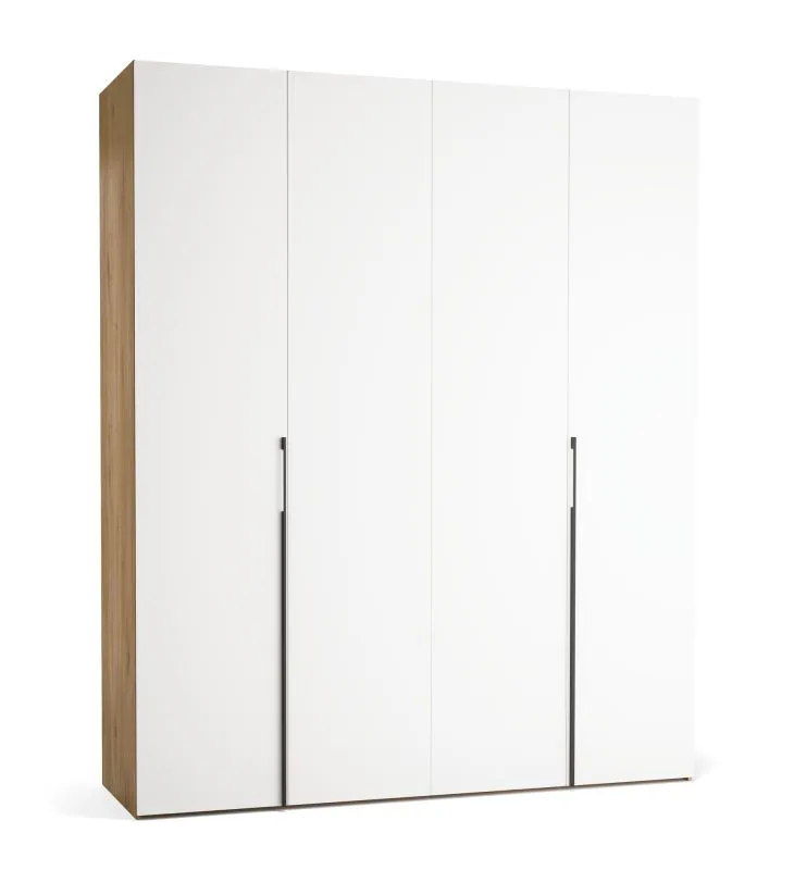 Falttür / Kleiderschrank | Farbe: Weiß / Eiche | 2 Türen | Soft-Close-Funktion | 200 x 60 x 240 cm | Griffe: Metall | inkl. LED-Beleuchtung mit Bewegungssenor