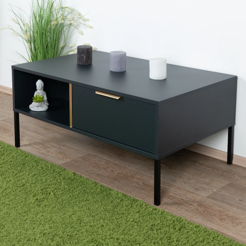 Moderner Couchtisch mit zwei Schubladen Raoued 08, Farbe: Anthrazit - Abmessungen: 44 x 97 x 60 cm (H x B x T)
